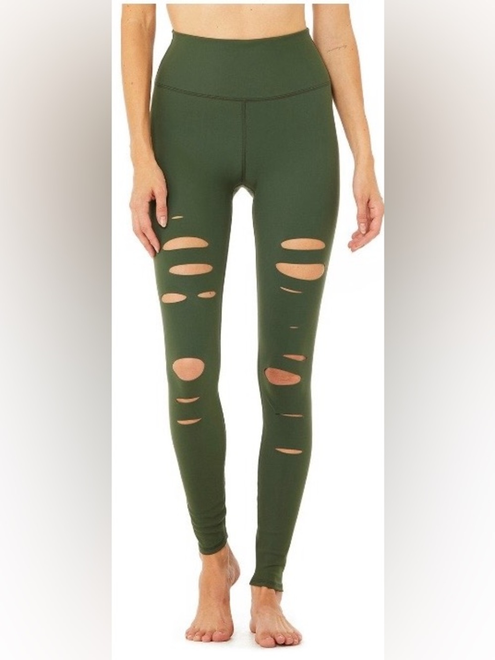 NWT $144 m new sold out ALO high waist ripped warrior legging hunter dark green
